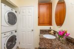 Full sized stacked washer & dryer in downstairs bathroom